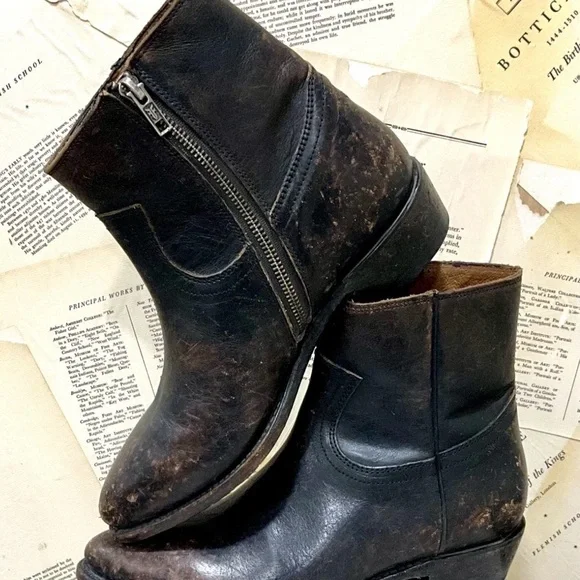 Free People Frye Billy Inside Zip Boot Distressed Black Leather Pointy Toe - Picture 5 of 13